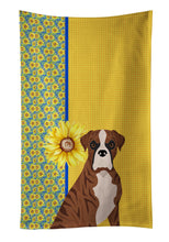 Load image into Gallery viewer, Summer Sunflowers Natural Eared Red Brindle Boxer Kitchen Towel