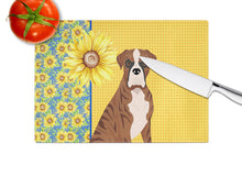 Load image into Gallery viewer, Summer Sunflowers Natural Eared Red Brindle Boxer Glass Cutting Boards – Durable, Decorative Kitchen Art Large