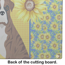 Load image into Gallery viewer, Summer Sunflowers Natural Eared Red Brindle Boxer Glass Cutting Boards – Durable, Decorative Kitchen Art Large