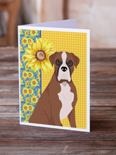 Load image into Gallery viewer, Summer Sunflowers Natural Eared Red Fawn Boxer Greeting Cards -  Blank Note Cards – 8-Pack of Artist-Designed Cards with Envelopes