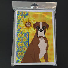 Load image into Gallery viewer, Summer Sunflowers Natural Eared Red Fawn Boxer Greeting Cards -  Blank Note Cards – 8-Pack of Artist-Designed Cards with Envelopes