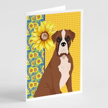 Load image into Gallery viewer, Summer Sunflowers Natural Eared Red Fawn Boxer Greeting Cards -  Blank Note Cards – 8-Pack of Artist-Designed Cards with Envelopes