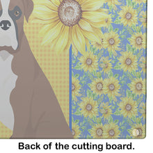 Load image into Gallery viewer, Summer Sunflowers Natural Eared Red Fawn Boxer Glass Cutting Boards – Durable, Decorative Kitchen Art Large
