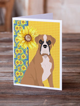 Load image into Gallery viewer, Summer Sunflowers Natural Eared Fawn Boxer Greeting Cards -  Blank Note Cards – 8-Pack of Artist-Designed Cards with Envelopes