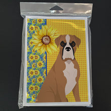 Load image into Gallery viewer, Summer Sunflowers Natural Eared Fawn Boxer Greeting Cards -  Blank Note Cards – 8-Pack of Artist-Designed Cards with Envelopes