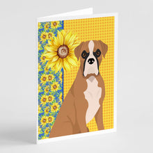 Load image into Gallery viewer, Summer Sunflowers Natural Eared Fawn Boxer Greeting Cards -  Blank Note Cards – 8-Pack of Artist-Designed Cards with Envelopes