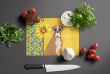 Load image into Gallery viewer, Summer Sunflowers Natural Eared Fawn Boxer Glass Cutting Boards – Durable, Decorative Kitchen Art Large