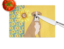 Load image into Gallery viewer, Summer Sunflowers Natural Eared Fawn Boxer Glass Cutting Boards – Durable, Decorative Kitchen Art Large