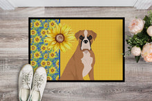 Load image into Gallery viewer, Summer Sunflowers Natural Eared Fawn Boxer Doormat - 18x27 Decorative Floor Mat – Indoor/Outdoor Rug with Artistic Flair