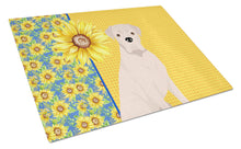 Load image into Gallery viewer, Summer Sunflowers Natural Eared White Boxer Glass Cutting Boards – Durable, Decorative Kitchen Art Large