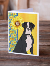 Load image into Gallery viewer, Summer Sunflowers Natural Eared Black Boxer Greeting Cards -  Blank Note Cards – 8-Pack of Artist-Designed Cards with Envelopes