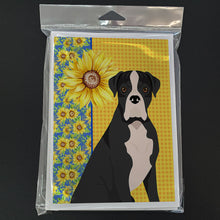 Load image into Gallery viewer, Summer Sunflowers Natural Eared Black Boxer Greeting Cards -  Blank Note Cards – 8-Pack of Artist-Designed Cards with Envelopes