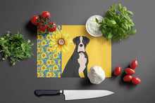 Load image into Gallery viewer, Summer Sunflowers Natural Eared Black Boxer Glass Cutting Boards – Durable, Decorative Kitchen Art Large
