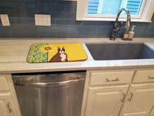 Load image into Gallery viewer, Summer Sunflowers Red Brindle Boxer Dish Drying Mat – Absorbent, Artistic Kitchen Essentials