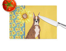 Load image into Gallery viewer, Summer Sunflowers Red Brindle Boxer Glass Cutting Boards – Durable, Decorative Kitchen Art Large