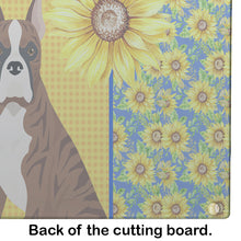 Load image into Gallery viewer, Summer Sunflowers Red Brindle Boxer Glass Cutting Boards – Durable, Decorative Kitchen Art Large