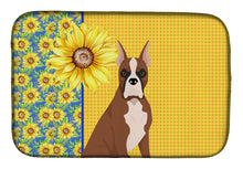 Load image into Gallery viewer, Summer Sunflowers Red Fawn Boxer Dish Drying Mat – Absorbent, Artistic Kitchen Essentials