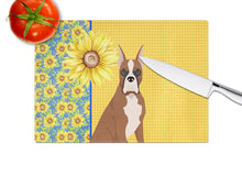 Load image into Gallery viewer, Summer Sunflowers Red Fawn Boxer Glass Cutting Boards – Durable, Decorative Kitchen Art Large