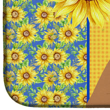 Load image into Gallery viewer, Summer Sunflowers Fawn Boxer Dish Drying Mat – Absorbent, Artistic Kitchen Essentials