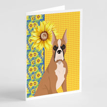 Load image into Gallery viewer, Summer Sunflowers Fawn Boxer Greeting Cards -  Blank Note Cards – 8-Pack of Artist-Designed Cards with Envelopes
