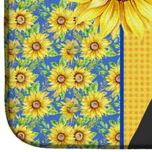 Load image into Gallery viewer, Summer Sunflowers Black Boxer Dish Drying Mat – Absorbent, Artistic Kitchen Essentials
