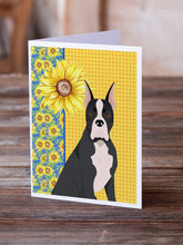 Load image into Gallery viewer, Summer Sunflowers Black Boxer Greeting Cards -  Blank Note Cards – 8-Pack of Artist-Designed Cards with Envelopes