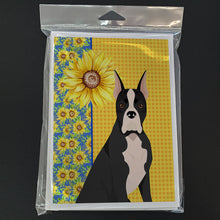 Load image into Gallery viewer, Summer Sunflowers Black Boxer Greeting Cards -  Blank Note Cards – 8-Pack of Artist-Designed Cards with Envelopes