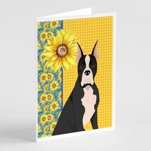 Load image into Gallery viewer, Summer Sunflowers Black Boxer Greeting Cards -  Blank Note Cards – 8-Pack of Artist-Designed Cards with Envelopes