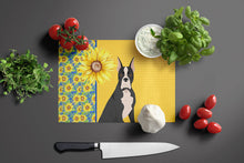 Load image into Gallery viewer, Summer Sunflowers Black Boxer Glass Cutting Boards – Durable, Decorative Kitchen Art Large