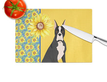 Load image into Gallery viewer, Summer Sunflowers Black Boxer Glass Cutting Boards – Durable, Decorative Kitchen Art Large