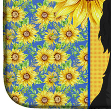Load image into Gallery viewer, Summer Sunflowers Black and Tan Cavalier Spaniel Dish Drying Mat – Absorbent, Artistic Kitchen Essentials