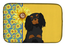 Load image into Gallery viewer, Summer Sunflowers Black and Tan Cavalier Spaniel Dish Drying Mat – Absorbent, Artistic Kitchen Essentials