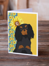 Load image into Gallery viewer, Summer Sunflowers Black and Tan Cavalier Spaniel Greeting Cards -  Blank Note Cards – 8-Pack of Artist-Designed Cards with Envelopes
