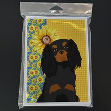 Load image into Gallery viewer, Summer Sunflowers Black and Tan Cavalier Spaniel Greeting Cards -  Blank Note Cards – 8-Pack of Artist-Designed Cards with Envelopes