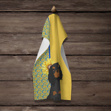 Load image into Gallery viewer, Summer Sunflowers Black and Tan Cavalier Spaniel Kitchen Towel