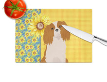 Load image into Gallery viewer, Summer Sunflowers Blenheim Cavalier Spaniel Glass Cutting Boards – Durable, Decorative Kitchen Art Large
