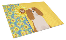Load image into Gallery viewer, Summer Sunflowers Blenheim Cavalier Spaniel Glass Cutting Boards – Durable, Decorative Kitchen Art Large