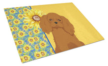 Load image into Gallery viewer, Summer Sunflowers Ruby Cavalier Spaniel Glass Cutting Boards – Durable, Decorative Kitchen Art Large