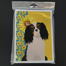 Load image into Gallery viewer, Summer Sunflowers Tricolor Cavalier Spaniel Greeting Cards -  Blank Note Cards – 8-Pack of Artist-Designed Cards with Envelopes