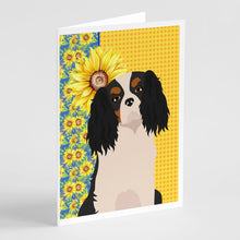 Load image into Gallery viewer, Summer Sunflowers Tricolor Cavalier Spaniel Greeting Cards -  Blank Note Cards – 8-Pack of Artist-Designed Cards with Envelopes