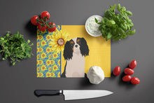 Load image into Gallery viewer, Summer Sunflowers Tricolor Cavalier Spaniel Glass Cutting Boards – Durable, Decorative Kitchen Art Large