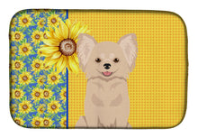 Load image into Gallery viewer, Summer Sunflowers Longhaired Cream Chihuahua Dish Drying Mat – Absorbent, Artistic Kitchen Essentials