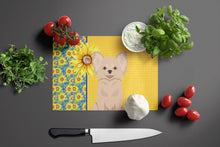 Load image into Gallery viewer, Summer Sunflowers Longhaired Cream Chihuahua Glass Cutting Boards – Durable, Decorative Kitchen Art Large