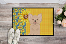 Load image into Gallery viewer, Summer Sunflowers Longhaired Cream Chihuahua Doormat - 18x27 Decorative Floor Mat – Indoor/Outdoor Rug with Artistic Flair