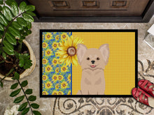 Load image into Gallery viewer, Summer Sunflowers Longhaired Cream Chihuahua Doormat - 18x27 Decorative Floor Mat – Indoor/Outdoor Rug with Artistic Flair