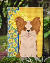 Load image into Gallery viewer, Summer Sunflowers Longhaired Red and White Chihuahua Garden Flag – Decorative Outdoor Yard Flag