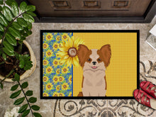 Load image into Gallery viewer, Summer Sunflowers Longhaired Red and White Chihuahua Doormat - 18x27 Decorative Floor Mat – Indoor/Outdoor Rug with Artistic Flair