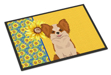 Load image into Gallery viewer, Summer Sunflowers Longhaired Red and White Chihuahua Doormat - 18x27 Decorative Floor Mat – Indoor/Outdoor Rug with Artistic Flair