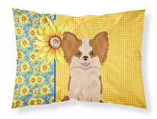 Load image into Gallery viewer, Summer Sunflowers Longhaired Red and White Chihuahua Fabric Standard Pillowcase – Artistic Decorative Front, White Back