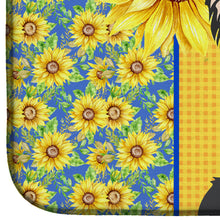 Load image into Gallery viewer, Summer Sunflowers Longhaired Black and White Chihuahua Dish Drying Mat – Absorbent, Artistic Kitchen Essentials